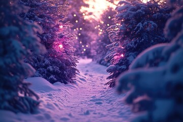 Wall Mural - snowy forest path