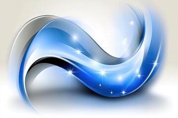 Poster - abstract flowing design with blue and gray curves. glossy, dynamic shapes interweave, creating a sen