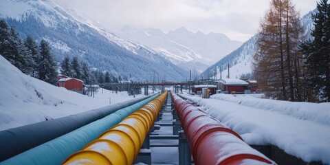 Wall Mural - snow-covered mountain with pipes
