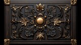 Ornate Panel, Dark Wood, Gold Accents