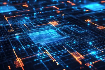 Fototapete - Abstract digital circuit board.  Intricate network of glowing connections.  Complex digital pattern
