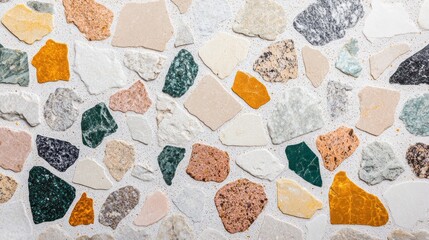 Poster - A stunning array of natural stones forms a vibrant mosaic, showcasing various colors, shapes, and textures. The arrangement invites detailed observation of nature’s artistry in design