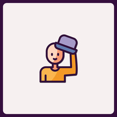 Poster - Stylized icon presenting a character raising a hat in friendly greeting