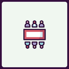 Poster - Stylish team meeting around rectangular table vector icon illustration