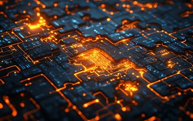 Aufkleber - Interconnected puzzle pieces with glowing digital circuits, visualizing the integration and complexity of DevOps in a cuttingedge style