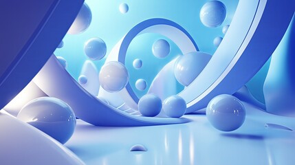 Poster - A 3D rendering of abstract shapes floating in a futuristic space