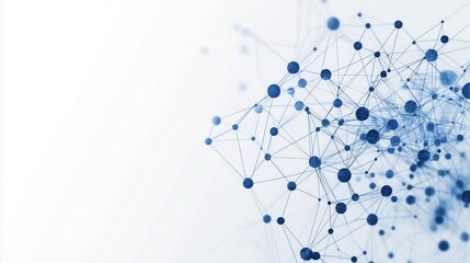 Leinwandbilder - Blue network structure with connected dots and lines on light background. Digital tech, data connection, and scientific concept visual.