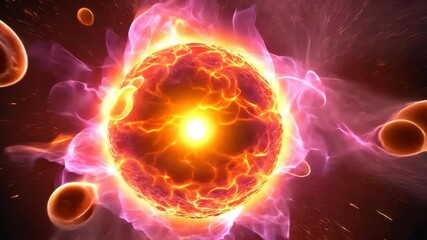 Wall Mural - Vibrant solar explosion showcases cosmic energy and dynamic plasma in an artistic representation of a star