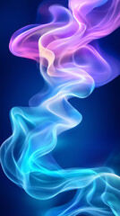 Poster - Colorful wisps of light swirl and twist in a fluid motion against a deep blue background, creating an enchanting visual experience that captivates the viewer