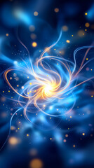 Poster - Bright swirling patterns of light dance in a deep blue backdrop, creating an ethereal effect reminiscent of cosmic phenomena. This captivating display captures attention and sparks imagination