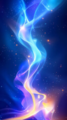 Poster - A vibrant swirl of blue, purple, and orange light weaves through a backdrop of twinkling stars. The energy flow creates a dynamic, ethereal appearance reminiscent of cosmic phenomena