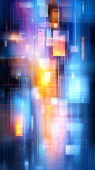 Leinwandbilder - Vibrant colors blend seamlessly, creating a digital abstract composition. The artwork features glowing shapes and lights that evoke a sense of motion and energy, set against a deep blue backdrop