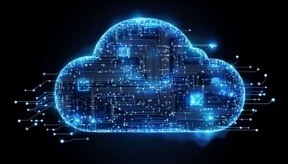 Fototapete - Illustration of secure cloud computing with a cloud symbol floating over a stylized chip