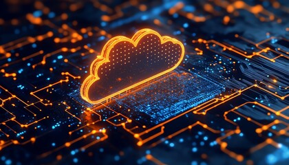 Fototapete - A cloud symbol placed over a stylized chip
