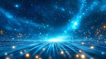 Poster - A captivating cosmic landscape filled with shimmering stars and glowing beams of light stretching across a vast expanse. The scene evokes a sense of wonder and vastness in the universe