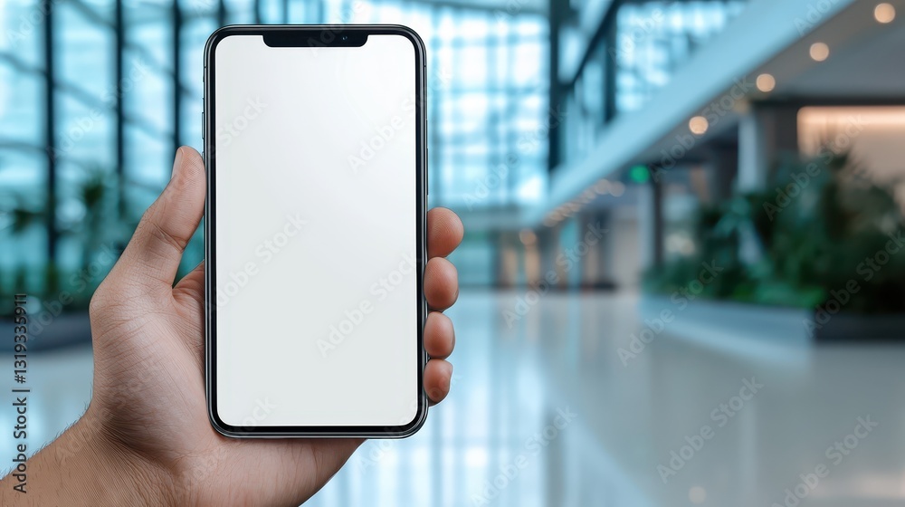 Hand holding smartphone with blank screen, mockup for app or website ...