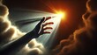 © DFR26 - Artistic rendering of a hand reaching out through darkness towards a light, symbolizing hope and guidance. Generative AI