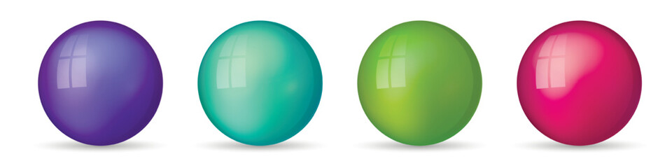 Wall Mural - set with glass colorful balls. glossy realistic ball, 3d abstract vector illustration highlighted on