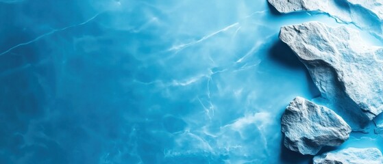 Poster - A blue ocean with white rocks in the foreground