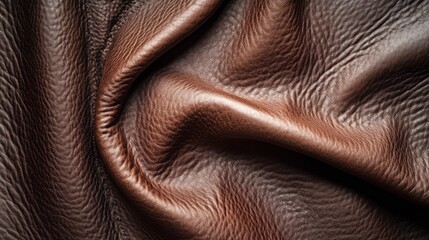 Poster - In this warm-toned depiction, deep brown leather folds create a mesmerizing pattern of texture and depth, capturing the beauty of high-quality materials. The play of light enhances its luster