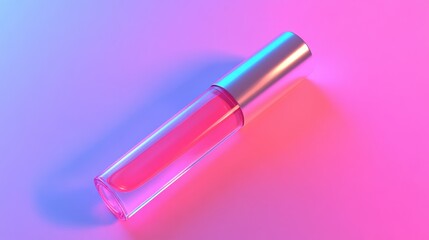 Canvas Print - cosmetic bottle with pink liquid on a gradient background