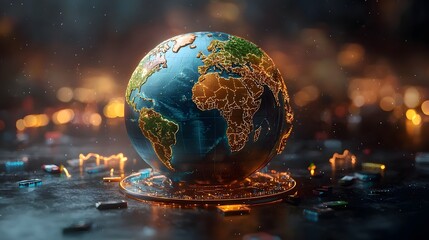 Poster - tangled web of shipping routes crisscrossing a 3d holographic representation of the global trade net