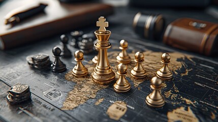 Poster - economic chess game financial and business leaders strategizing and making calculated moves on a 3d 