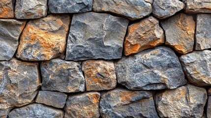 Aufkleber - Rugged stones come together to form a textured wall, showcasing earthy hues of gray and orange. This sturdy structure embodies natural elegance and timelessness in its design