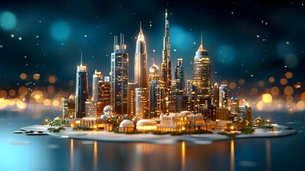Poster - futuristic and technologically advanced cityscape divided by financial barriers representing the eco