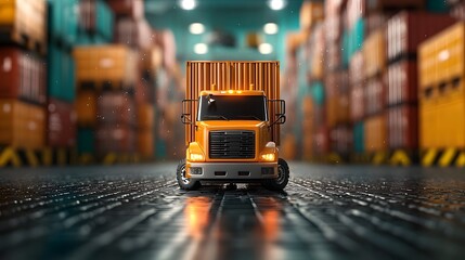 Poster - futuristic supply chain resilience concept showcased in a 3d of advanced warehouses that are adaptin