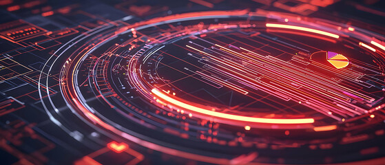 Poster - Futuristic Data Visualization With Red And Orange Circular Light Trails On Dark Background