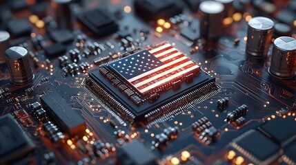 Poster - microchip clash us china battle for technological in a digital battlefield 3d depicting the intensif