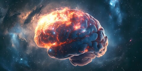 Aufkleber - Artistic Representation of a Glowing Brain in Cosmic Background
