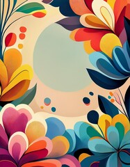 Wall Mural - Colorful abstract floral border with organic shapes. Ideal for backgrounds, web banners, invitations, and creative design with vibrant color and empty space.