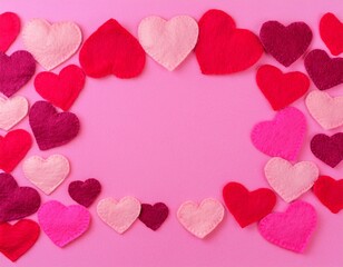 Wall Mural - Handmade felt heart frame in shades of pink and red on a soft background. Great for Valentine's Day promotions, greeting cards, and website banners.