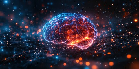 Poster - Artificial intelligence Neural Mind Digital background perfect for tech processes, neural networks, data transfer and encryption, digital archives, sound and graphic presentations, 8k  