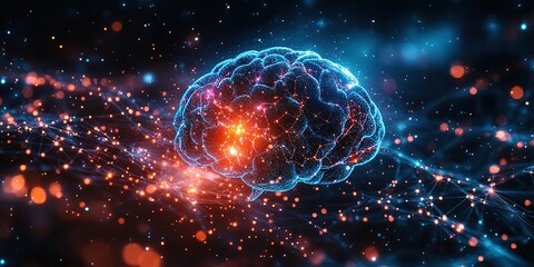 Poster - Artificial intelligence Neural Mind Digital background perfect for tech processes, neural networks, data transfer and encryption, digital archives, sound and graphic presentations, 8k  