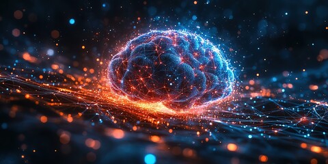 Poster - Artificial intelligence Neural Mind Digital background perfect for tech processes, neural networks, data transfer and encryption, digital archives, sound and graphic presentations, 8k  