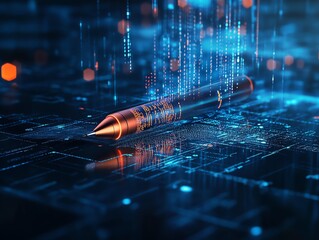 Poster - Data transfer and artificial intelligence concept with digital graphic human brain layout and lines inside on abstract dark technological background with coding 3D rendering