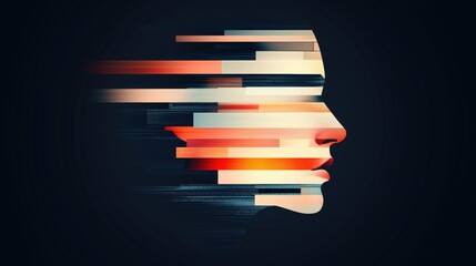 Poster - Colorful Digital Glitch Patterns Composed of Abstract Face Representation in Modern Artistic Style