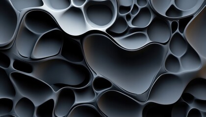 Poster - The image is a black and white abstract piece with a lot of holes and shapes
