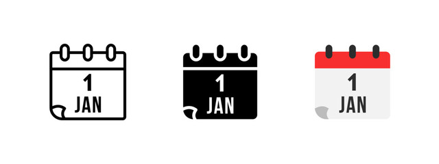 Wall Mural - new year calendar icon. january 1st date page vector illustration. event reminder and schedule plann