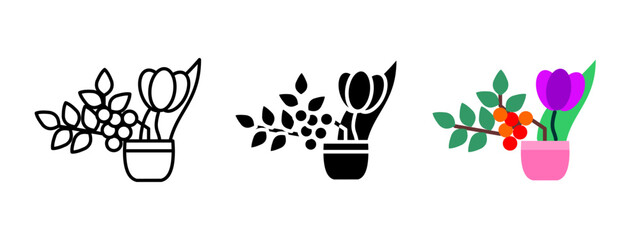Wall Mural - flowers icon. decorative bouquet in a vase vector illustration. floral arrangement with leaves and b