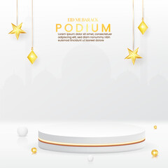 Poster - Eid Mobarack special offer product podium design with half luxury moon, star, and white shadow overlay. Realistic Ramadan product sale product mockup design in an isolated background. Islamic design