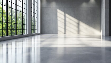 Poster - A large, empty room with a window and a view of trees