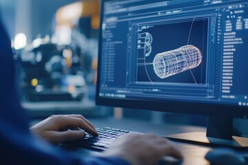 a 3d model being created in real-time on a computer screen, with digital lines and objects moving an