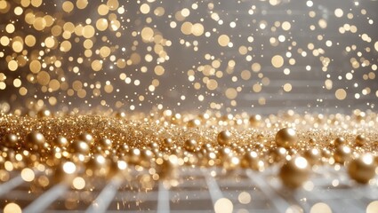 Poster - Christmas backdrop. Enchanted glittering gold dust. Delicate, shimmering dust bokeh particles gently cascade. Amazing shimmer effect.