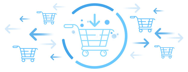 Poster - shopping cart icons with blue arrows pointing in various directions on a white background. concept o