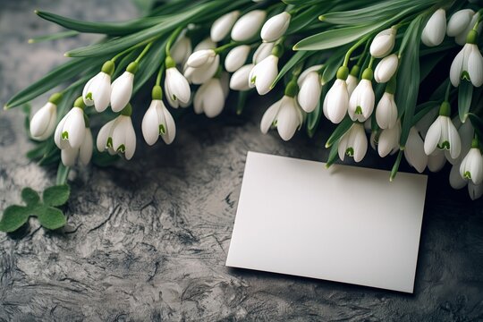Snowdrops adorn a delicate background with a spring notebook offering a place to copy images or text