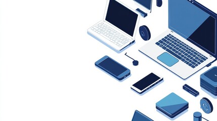 Aufkleber - Innovative isometric icon design featuring computers laptops technology equipment and cloud storage solutions for modern tech services